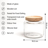 Anko 550ml Clear Glass Jar for Kitchen Storage | Set of 2 | Airtight Container Set for Kitchen with Rubberwood Lid | Kitchen Storage Container Set for Snacks & Dry Fruits